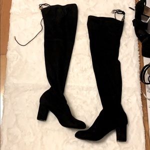 Black Over the Knee Suede Heel Boots